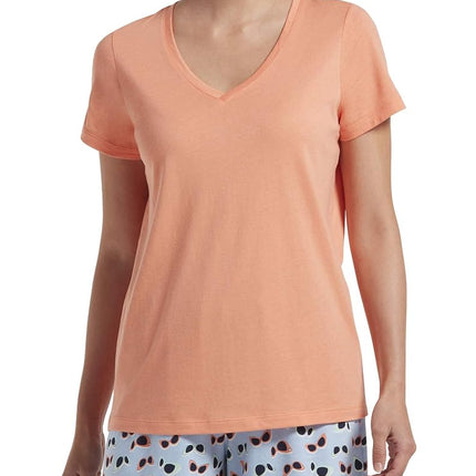 HUE womensShort Sleeve V-Neck Sleep Tee Short_Sleeve Pajama Tops - Orange - Large