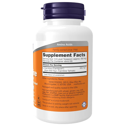 NOW L-Carnitine Pure Powder, 3-Ounce