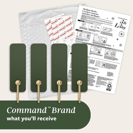 Command Medium Rosemary Wall Hooks, 4 Coat Hooks and 6 Command Strips, Damage-Free Hanging with Adhesive, No Tools Great for Hanging Home Decor, Holds up to 3 lb