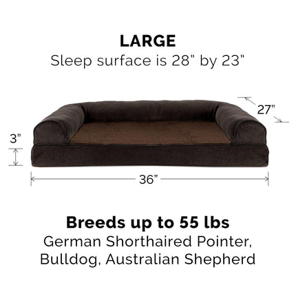 Furhaven Replacement Dog Bed Cover Sherpa & Chenille Sofa-Style, Machine Washable - Coffee, Large