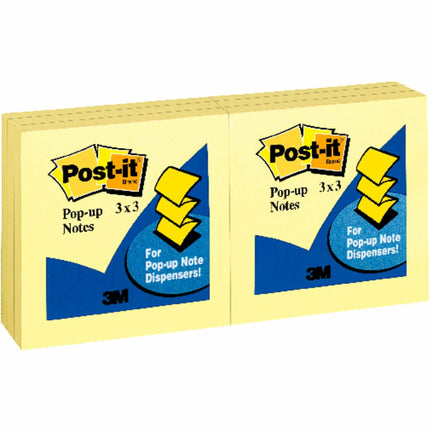 Post-it® Pop-up Notes, Canary Yellow, 100 Sheets per Pad, Pack of 12