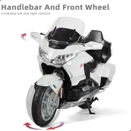 Risopen 1:12 Motorcycle Model for Honda Goldwing Metal Die-cast with Plastic Motorcycle Model for Welly No Assembly Required Mini Finished Moto Adult（White）