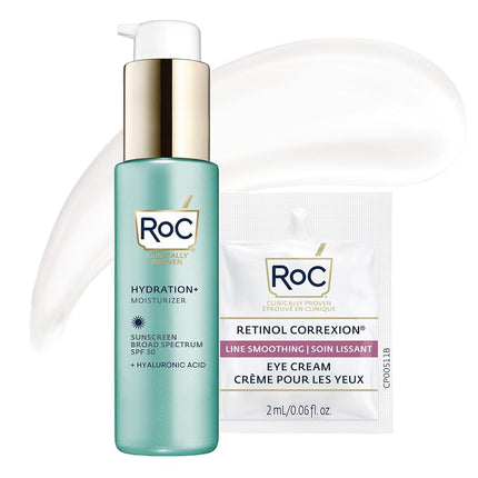 RoC Multi Correxion 1.5% Pure Hyaluronic Acid Anti Ageing Daily Face Moisturiser with Broad Spectrum Sunscreen SPF 30 (1.7 oz) + RoC Retinol Wrinkle Smoothing Capsules (7 CT), Skin Care for Women and