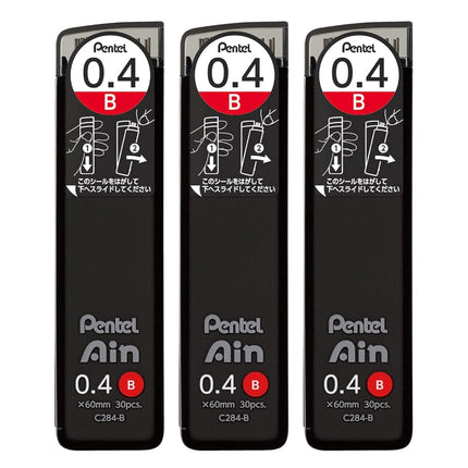 Pentel Ain AMZ-XC284B3P Mechanical Lead, 0.02 inches (0.4 mm), B, 3 Pieces