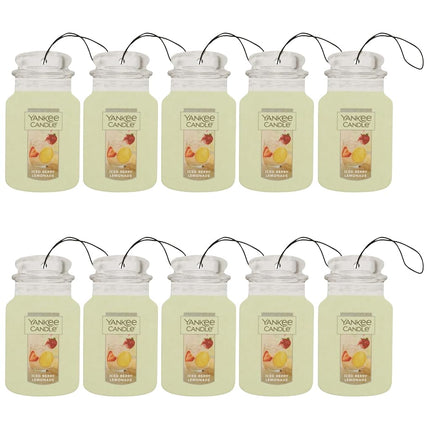 Ambientador Yankee Candle Paper Car Jar, Iced Berry Lemonade, ambientador colgante para coche para neutralizar olores y fragancia duradera, refrescante aroma de verano, 1 unidad (paquete de 10)
