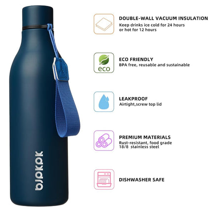 BJPKPK 25oz Insulated Water Bottle, Stainless Steel Bottle with Carry Strap
