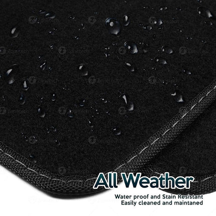 Alfombrillas ZONETECH para coche de alfombra para todo tipo de clima - Juego de 4 alfombrillas de alfombra negras para coche más almohadilla de vinilo para el talón