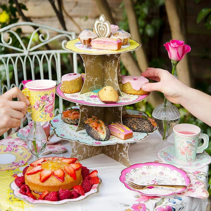 Talking Tables 50pcs Floral Disposable Tea Party Pack Pretty Tableware Set for Mother's Day, Baby Shower, Birthday Tableware Decorations for 16 Guests Napkins, Plates, Teacups, Double Sided Bunting 4m