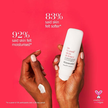 This Works In Transit Skin Defence, 40 ml - SPF Face Moisturiser with Hyaluronic Acid, Vitamin E and Antioxidants - Anti-Aging Daily Face Sunscreen with SPF 45 for Broad-Spectrum UVA/UVB Protection
