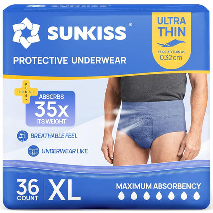 SUNKISS Ultra Thin Men’s Incontinence Underwear, X