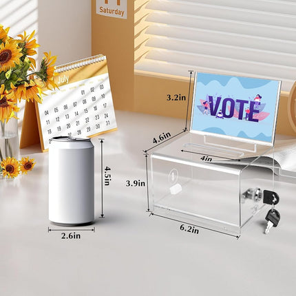 VOISEN Clear Donation Box with Lock,2 Pack Tip Jar with Sign Holder