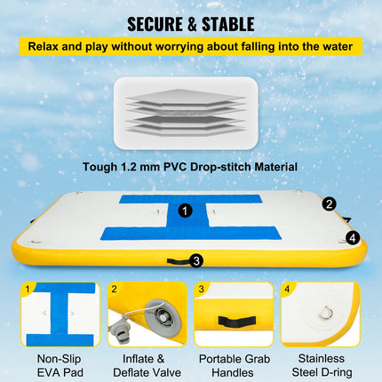 VEVOR Inflatable Floating Dock 6 x 5 ft, 6 Inch Thick, 3-5 People, Electric Air Pump, Pool Beach Ocean