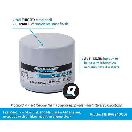 Quicksilver 866340Q03 Oil Filter, MerCruiser Sterndrive and Inboard Engines