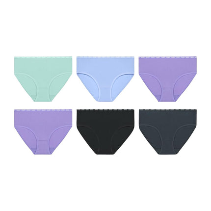 Calzones Hanes Girls' Big Moves, Ropa interior de tela elástica transpirable para adolescentes, X-Temp, Absorbe la humedad, Paquete de 6, Morado/Azul/Menta/Negro/Gris, Morado/Azul/Menta/Negro/Gris, 10