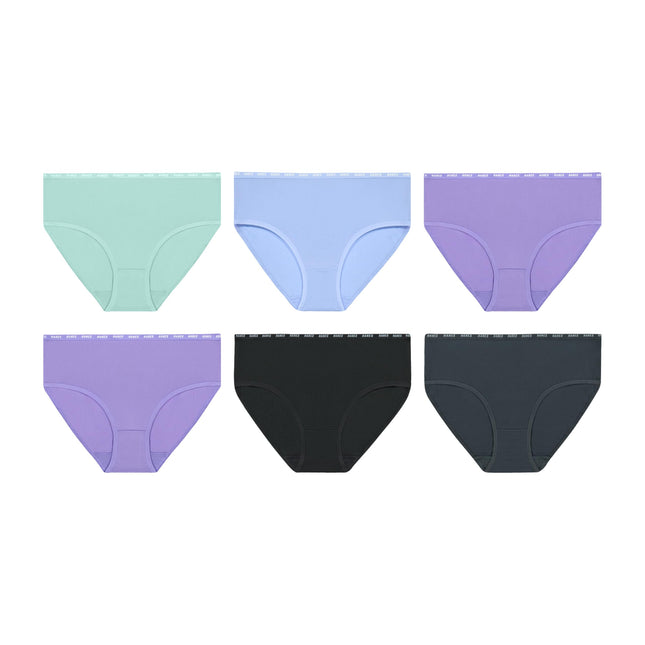 Hanes Girls' Big Moves Briefs, Breathable Stretch Tween Underwear, X-Temp, Moisture-Wicking, 6-Pack, Purple/Blue/Mint/Black/Grey, Purple/Blue/Mint/Black/Grey, 10