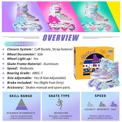 Nattork Kids Adjustable Inline Skates for Girls Boys - Purple Blades Roller for Kids Youth Age 10 11 12 Indoor Outdoor Sports
