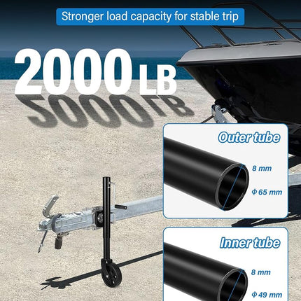 FAHKNS Trailer Jack with 8" Wheel, 2000 lbs Boat Swivel Jack Single Wheels, Heavy Duty 13" Lift RV Bolt On Tongue Jacks for Boat Camper (Black)
