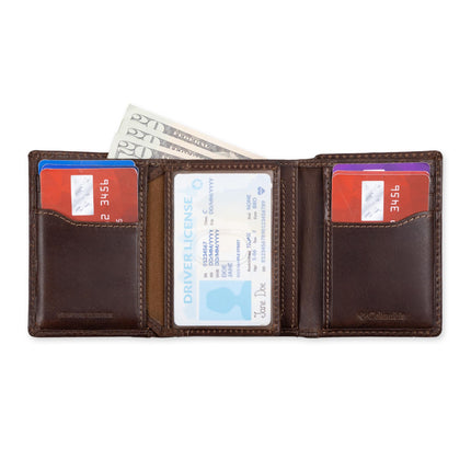 Billetera Trifold Columbia para hombre con RFID, incrustación de logo marrón, talla única, trifold de capacidad extra con incrustación de logo