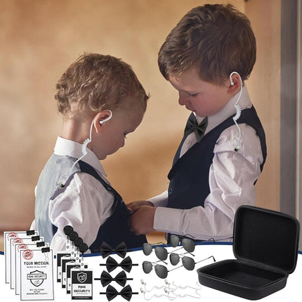 Mepase 21 Pcs Ring Wedding Bearer Security Set Include Ring Bearer Box ID Badge Holder Sunglass Acoustic Earpiece Tube Mission Card with Binder Clip Bow for Kids (Cloth Suitcase)