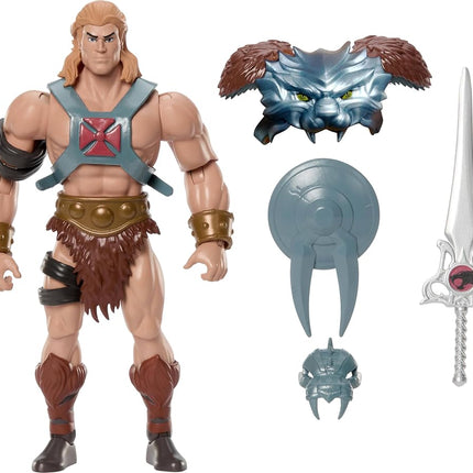 Masters of the Universe Origins & ThunderCats 5.5 Inch Posable Action Figure He-Man, 1980s Crossover Toy, Removable Armor, Sword, Shield & Mini Comic, JFW98