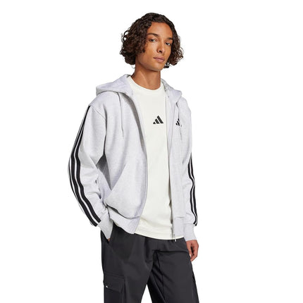 adidas Men's ESSENTIAL THREE STRIPES FLEECE ZIPPER HOODIE, light grey heather/black, M