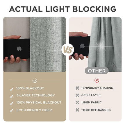 Joydeco 100% Blackout Curtains 108 inches Long Natural Linen Drapes 2 Panels Set Burg for Bedroom Living Room Black Out Darkening Curtain Thermal Insulated Back tab Rod Pocket(52x108 inch,Light Grey)