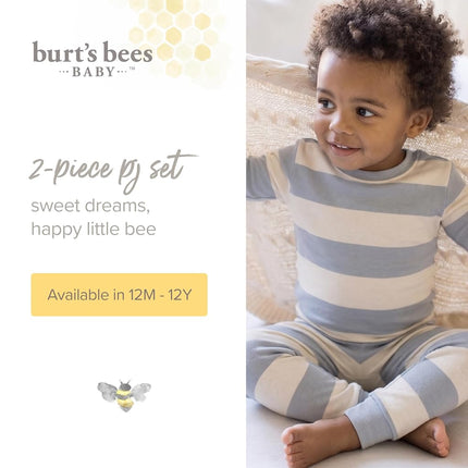 Burt's Bees 2-Piece Pajama Set, T-Shirt and Trousers, 100% Organic Cotton, Baby and Toddler Pajama Pants, Azul (Blue Rugby Stripe), 8 Years