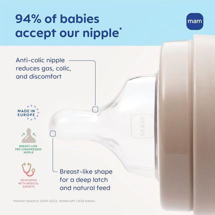 MAM Easy Start Anti-Colic Bottle 5 oz (3-Count), Baby Essentials, Slow Flow Bottles with Silicone Nipple, Baby Bottles for Baby Boy, Blue