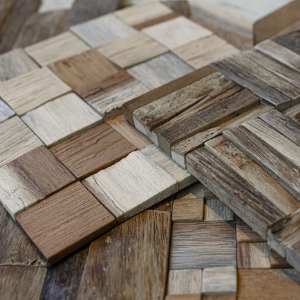 Ekena Millwork WPW24X12STMENA Stacked Boat Wood Mosaic Wall Tile, 23 3/4"W x 11 7/8"H x 3/4"P, Natural Finish