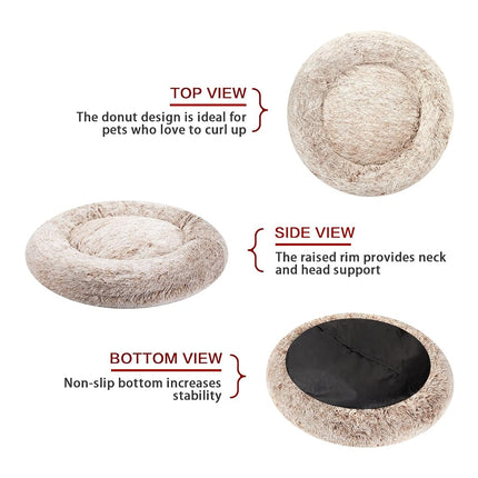 Bedfolks Calming Donut Dog Bed, 114CM Round Fluffy Dog Beds for Extra Large Dogs, Anti-Anxiety Plush Dog Bed, Washable Pet Bed with Non-Slip Bottom (Brown, Extra Large)