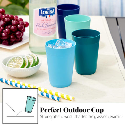 US Acrylic Newport 10 ounce Unbreakable Plastic Stackable Juice Tumblers in Coastal Colors | Set of 12 Drinking Cups | Reusable, BPA-free, Made in the USA, Top-rack Dishwasher and Microwave Safe