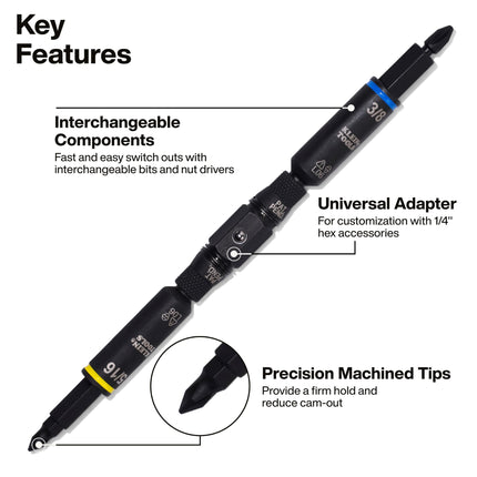 Klein Tools 32500HD Multi-Bit Screwdriver/Nut Driver, Impact Rated 11-in-1 Tool with Phillips, Slotted, Square and Torx Tips