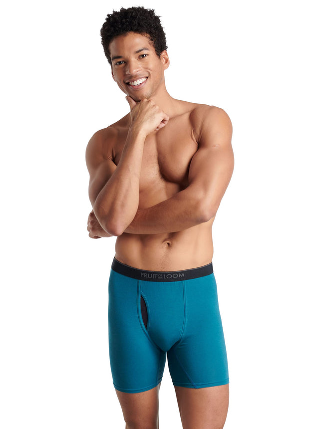 Fruit of the Loom Men's Cotton Stretch Boxer Shorts (Regular & Big Man) Retro Shorts, 7 Pack - Red/Blue/Grey, S