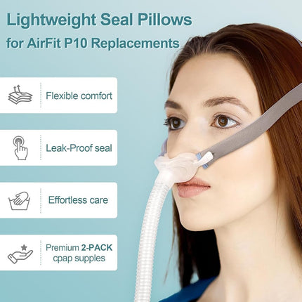 Replacement Cushions for AirFit P10 Nasal Pillow, 2-Pack, Ultra-Soft Silicone, Secure Fit, Leak-Free, Latex-Free (Large)
