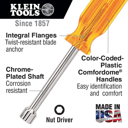 Klein Tools SS10 5/16-Inch Stubby Nut Driver with 1-1/2-Inch Hollow Shaft and Comfordome Handle, Yellow