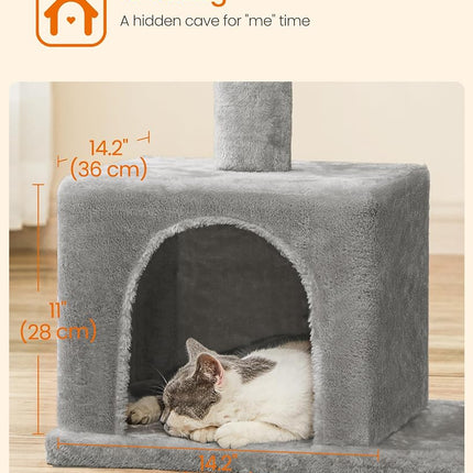 Feandrea Cat Tree Tower, 84 cm, L, Condo for Large Cats up to 16 lb, Large Perch, 2 Caves, Scratching Post, Light Gray UPCT61W