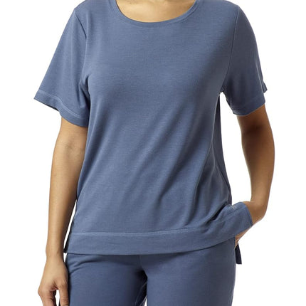 HUE Women's French Terry Lounge Separates Pajama Top, Vintage Indigo-Short Sleeve Tee, XL