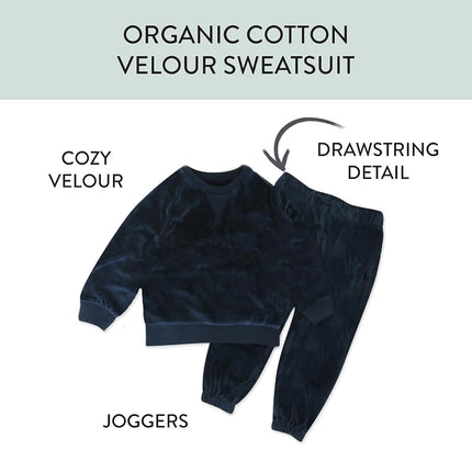 HonestBaby Ensemble bébé 2 pièces en velours douillet 100 % coton (sweat-shirt et pantalon de jogging), bleu marine, 4T