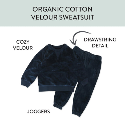 HonestBaby Velour Pullover Hoodie and Zip Front Sweatshirt and Jogger Sweatpants Set Baby, Toddler, Boys, Girls, Unisex, Navy, 3T, Navy, 3T