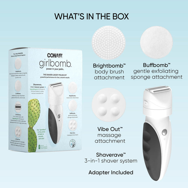 Rasoir féminin et polissoir corporel Conair GIRLBOMB, pour utilisation à sec ou sous l'eau, rechargeable avec pile au lithium-ion