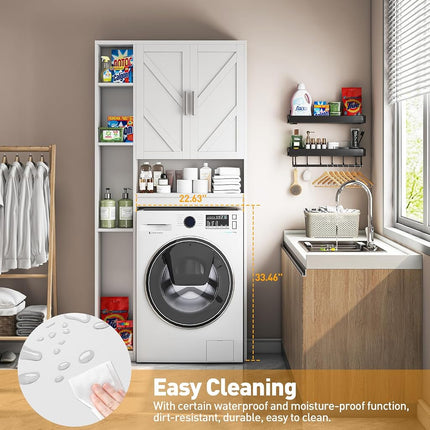 Armario de almacenamiento para encima del inodoro con 7 estantes de almacenamiento, organizador de baño para encima del inodoro con soporte para papel higiénico, armario detrás del inodoro, ahorro de espacio para el baño, la lavandería, blanco