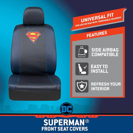 BDK Superman Car Seat Covers for Front Seats with Matching Seat Belt Pads – Officially Licensed Warner Brothers Superhero Auto Accessories Bundle, Made for Car Truck Van and SUV