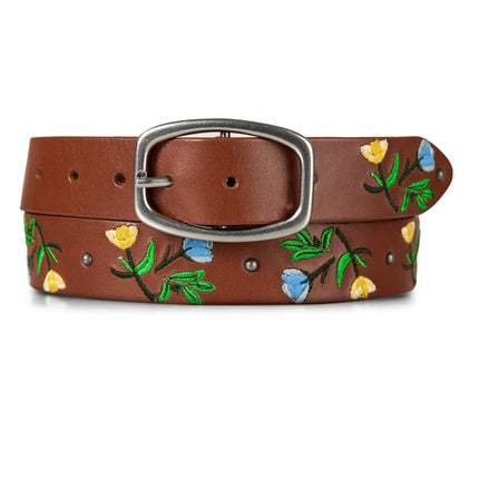 Ceintures en cuir Lucky Brand pour femme, motif floral brodé, déclaration de mode audacieuse - Camel, L (31-33")