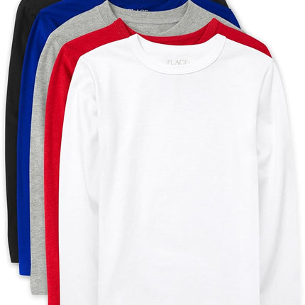 The Children's Place Boys' Basic Long Sleeve Tees, Black/Blue/Red/White 4-Pack, X-Small
