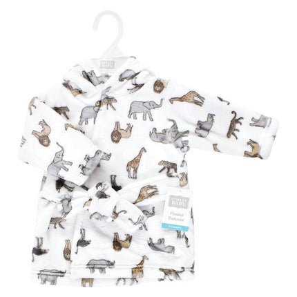 Hudson Baby Unisex Baby Plush Animal Face Bathrobe, Modern Safari, 0-9 Months