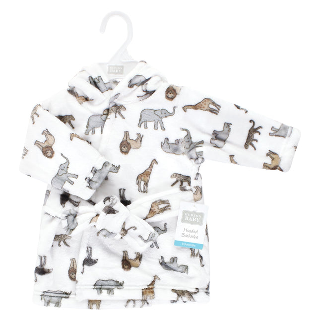 Hudson Baby Peignoir Unisexe en Peluche avec Visage d'Animal, Safari Moderne, 0-9 Mois