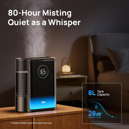 DREO 8L Smart Humidifiers for Bedroom 600ft�, 80H Runtime Warm&Cool Supersized Mist Humidifier for Large Room Indoor, Quiet Whole House humidifier for Baby, Plants, with Alexa/Google, Black, HM717S