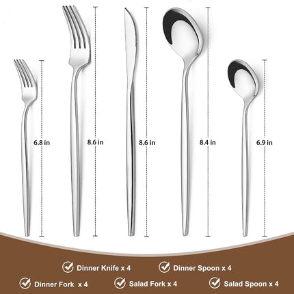Wildone Silverware Set 20 Piece, Stainless Steel Flatware Set Service for 4, Cutlery Utensil Sets for Home Restaurant, Include Knife Fork Spoon Set, Dishwasher Safe