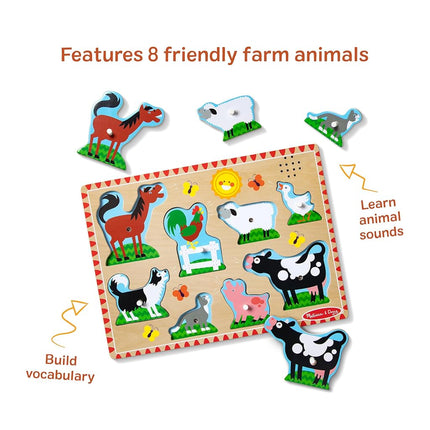 Melissa & Doug Farm Animals Sound Puzzle | Wooden Peg Toys for Kids, Early Learning Jigsaw | Age 2-4