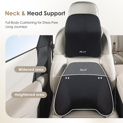 FLORICH Car Seat Cushion & Lumbar Support Pillow & Car Neck Pillow for Driver Car Office Chair, Ergonomic Memory Foam Car Cushion & Back Support Pillow for Sciatica Pain Relief - Black